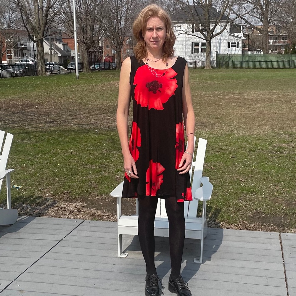 Jostar made in USA, women’s large summer dress, knee length, sleeveless, floral